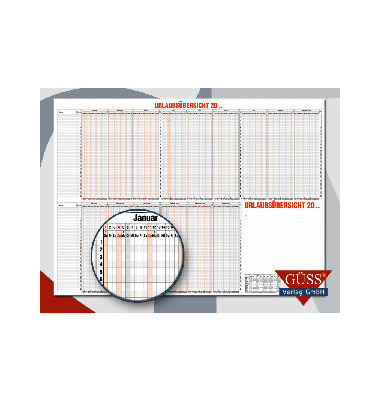 Urlaubsplaner 12-80V, 15 Monate / 1 Seite, 120x84cm, für 60 Mitarbeiter, 2025