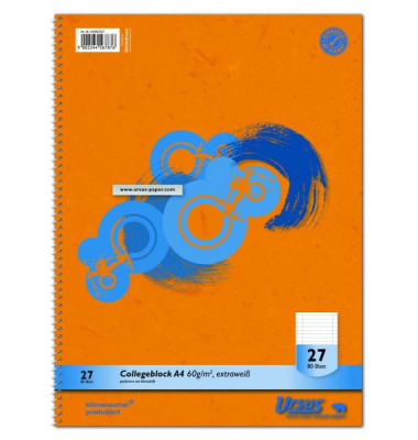 Collegeblock 040993027, Muster, Lineatur 27 / liniert mit Rand innen/außen, A4, 60g, orange, 80 Blatt