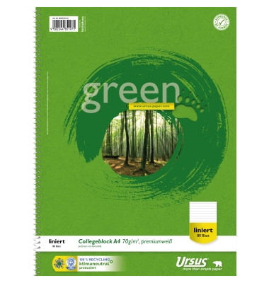 Collegeblock 608570010 Green, Baum, Lineatur 21 / liniert mit Rand innen, A4, 70g, grün, 80 Blatt