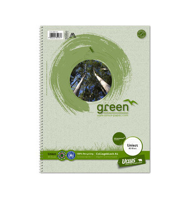 Collegeblock 608571010 Green, Baum, Lineatur 6 / liniert, A4, 60g, grün, 80 Blatt