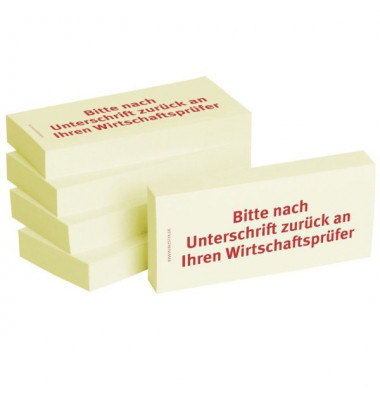 Haftnotizen bedruckt 1301010128, Business Haftnotizen 1301010128, gelb, rechteckig, "Bitte nach Unterschrift zurück an Ihren Wir