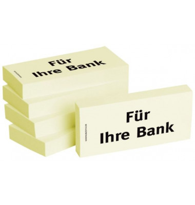 Haftnotizen bedruckt 1301010106, Business Haftnotizen 1301010106, gelb, rechteckig, "Für Ihre Bank", 75x35mm