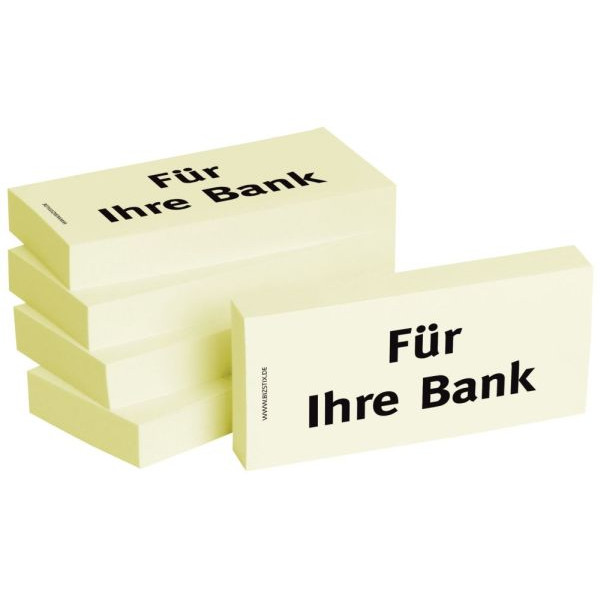 4260184863068 - Haftnotizen bedruckt 1301010106 Business Haftnotizen 1301010106 gelb rechteckig Für Ihre Bank 75x35mm 4260184863068 BIZST 500 Blatt