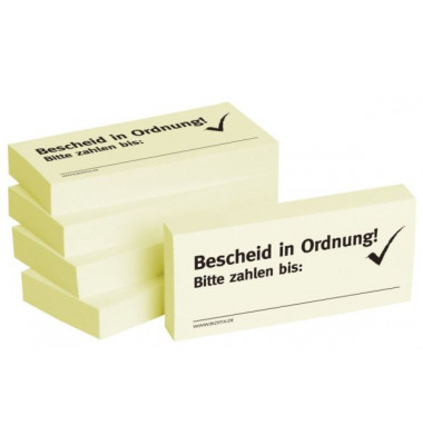 Haftnotizen bedruckt 1301010123, Business Haftnotizen 1301010123, gelb, rechteckig, "Bescheid in Ordnung", 75x35mm