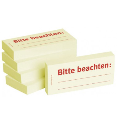 Haftnotizen bedruckt 1301010151, Business Haftnotizen 1301010151, gelb, rechteckig, "Bitte beachten", 75x35mm