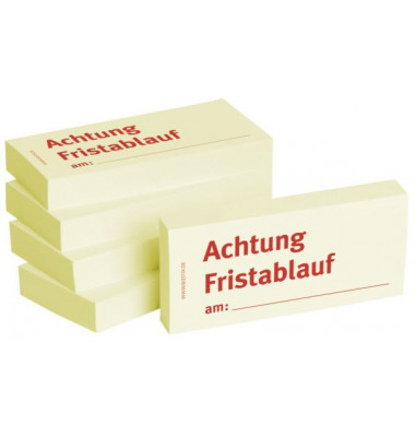 Haftnotizen bedruckt 1301010153, Business Haftnotizen 1301010153, 75x35mm (HxB), gelb, "Achtung Fristablauf am", rechteckig, "Ac