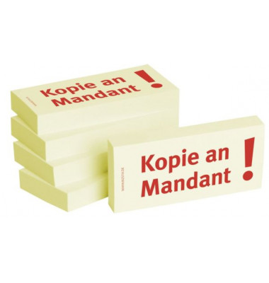 Haftnotizen bedruckt 1301010155, Business Haftnotizen 1301010155, 75x35mm (HxB), gelb, "Kopie an Mandant", rechteckig, "Kopie an