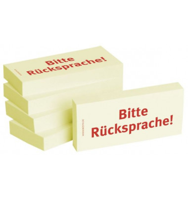 Haftnotizen bedruckt 1301010159, Business Haftnotizen 1301010159, 75x35mm (HxB), gelb, "Bitte Rücksprache!", rechteckig, "Bitte 