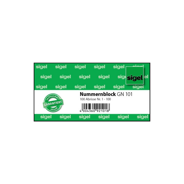 4004360921018 - Nummernblock 105x50mm 1-100 VE=100 Blatt farbig sortiert