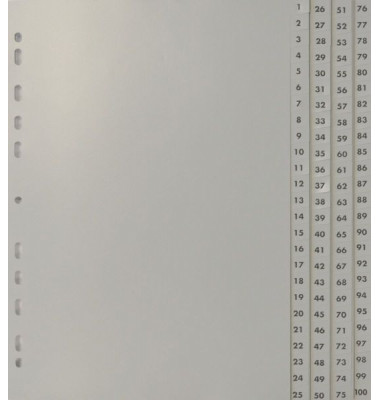 Kunststoffregister 24740 1-25 / 26-50 / 51-75 / 76-100 A4 0,12mm graue Taben 4x 25-teilig