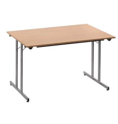 Klapptisch TPMU126HA, 74cm (H), 120x60cm (BxT), rechteckig, buche / Silber