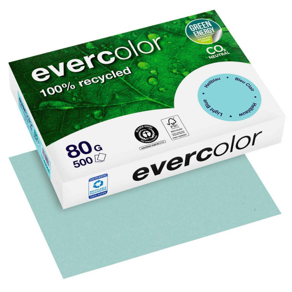 3288580400060 - 500 Blatt Clairfontaine Farbiges Recycling-Kopierpapier Evercolor hellblau 80g DIN A4