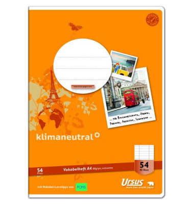 Vokabelheft 040440054, Lineatur 54 / Lineatur 54, A4, 80g, orange, 40 Blatt / 80 Seiten