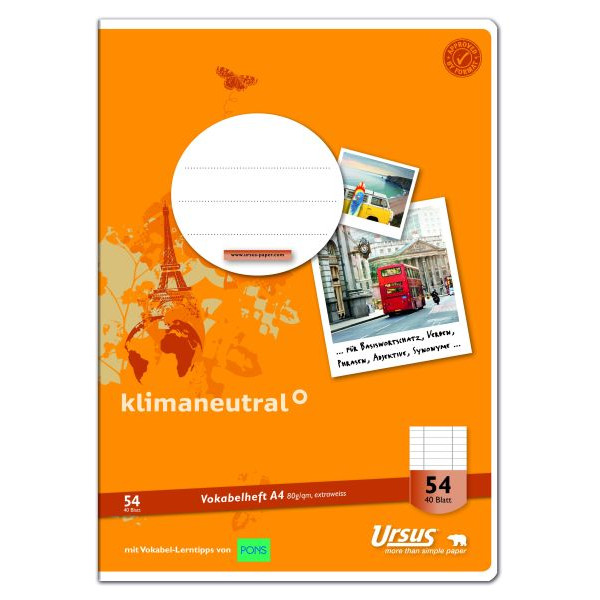 9002244555279 - Vokabelheft 040440054 Lineatur 54   Lineatur 54 A4 80g orange 40 Blatt   80 Seiten 9002244555279 Ursus