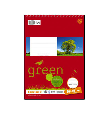 Collegeblock 04244810 Green, Lineatur 21 / liniert mit Rand innen, A4, 70g, rot, 48 Blatt