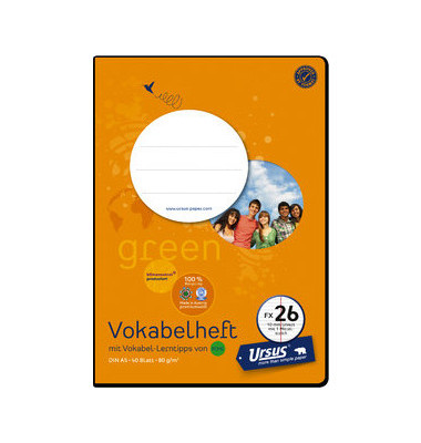 Vokabelheft 07054011 OE Recycling, Lineatur 53 / Lineatur 26, A5, 80g, gelb, 40 Blatt / 80 Seiten