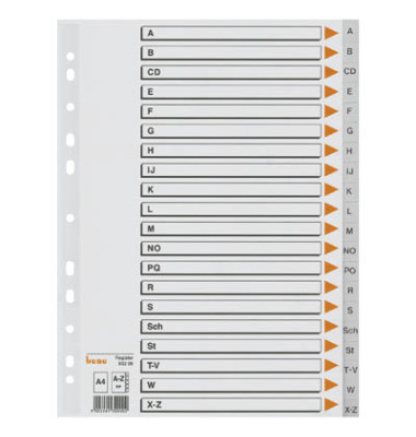 Kunststoffregister 93208 A-Z A4 0,12mm graue Taben 21-teilig