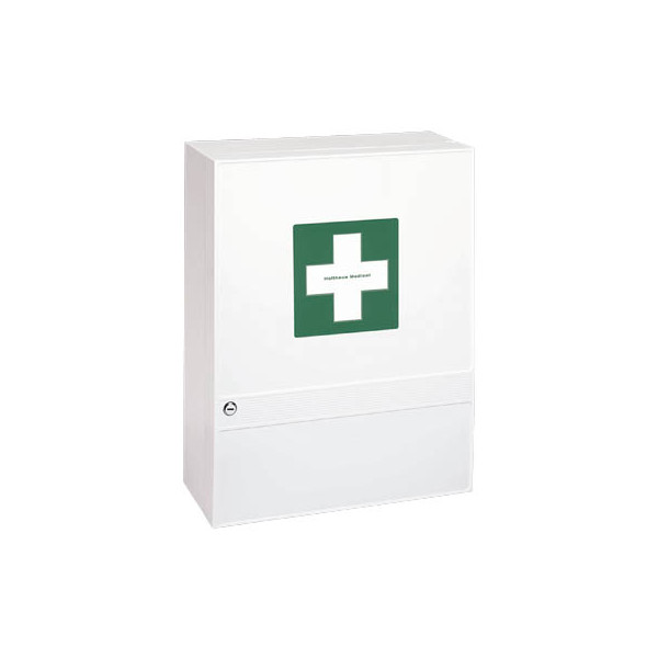 4005058660707 - Holhaus Medical FAMULUS Verbandschrank Unbefüllt 1-türiger und abschließbarer Kunstoffschrank mit 7 Innenfächern Maße 35 x 45 x 15 cm Farbe weiß