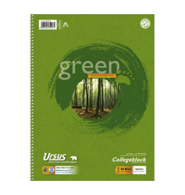 Collegeblock 608570020 Green, Baum, Lineatur 22 / liniert mit Rand innen, A4, 70g, grün, 80 Blatt