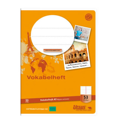 Vokabelheft 040532053, Lineatur 53 / Lineatur 53, A5, 80g, braun, 32 Blatt / 64 Seiten