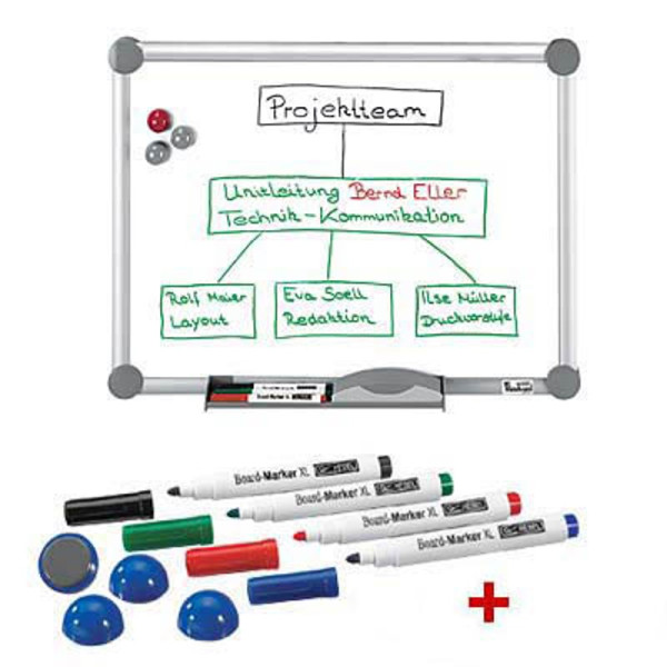 4002390037600 - AKTION MAUL Whiteboard 2000 MAULpro 1500 x 1000 cm weiß emaillierter Stahl + GRATIS 4 Boardmarker farbsortiert und 4 Kugelmagnete blau