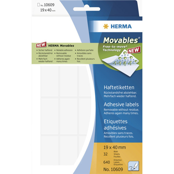 4008705106092 - HERMA Vielzwecketiketten 19x40 mm weiß Movables ablösbar Papier matt 640 St - Weiß - Abgerundetes Rechteck - Papier - Deutschland - 19 mm - 40 mm