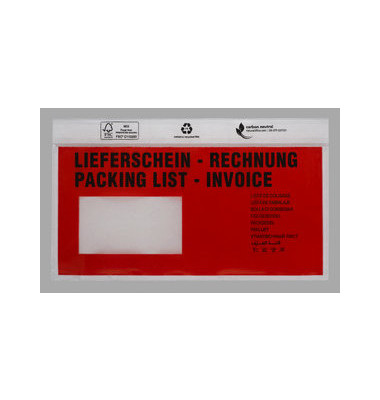 Lieferscheintaschen UNIPACK Premium 722V0000101 Din Lang "LIEFERSCHEIN - RECHNUNG" selbstklebend 