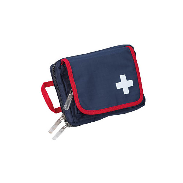 4005058611501 - Holthaus Medical Erste Hilfe Verbandtasche Travel blau rot Hochwertige blaue Verbandtasche für die Befestigung am Gürtel mit roter Kante Gürteltasche Maße 17 x 12 x 6 cm