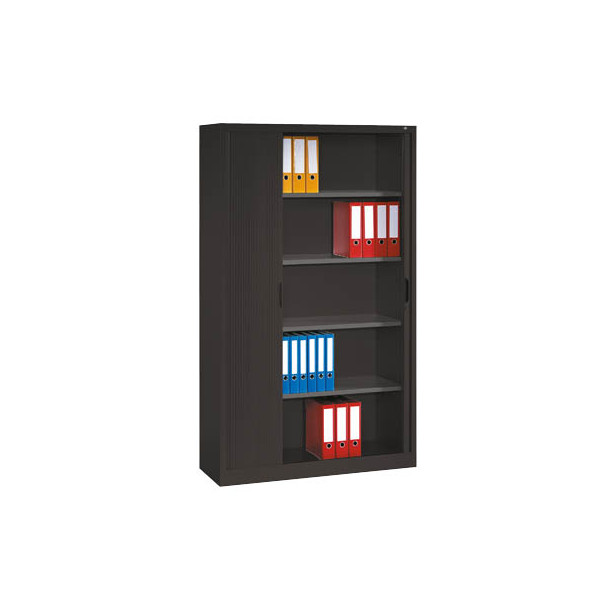 4025314278705 - Rollladenschrank mit Horizontal-Jalousie HxBxT 1980 x 1200 x 420 mm 4 Fachböden 5 Ordnerhöhen schwarzgrau