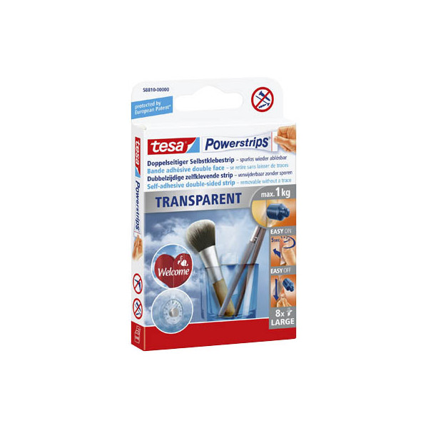 4042448228161 - tesa Powerstrips TRANSPARENT Klebestreifen für max 10 kg 20 x 50 cm 8 St