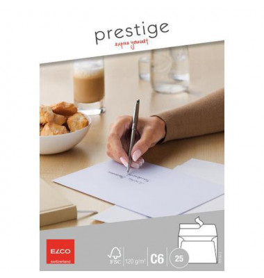 Briefumschlag Elco Prestige 73118.12, C6, ohne Fenster, haftklebend, 120g, weiß