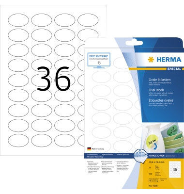 Etiketten Special 4380 weiß 40,6x25,4mm (BxH) OVAL widerablösbar