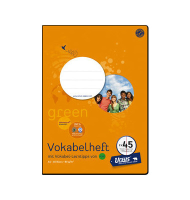 Vokabelheft 07044031 OE Recycling, Lineatur 53 / Lineatur 45, A4, 80g, gelb, 40 Blatt / 80 Seiten