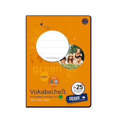 Vokabelheft 07054012 OE Recycling, Lineatur 54 / Lineatur 26, A5, 80g, gelb, 40 Blatt / 80 Seiten