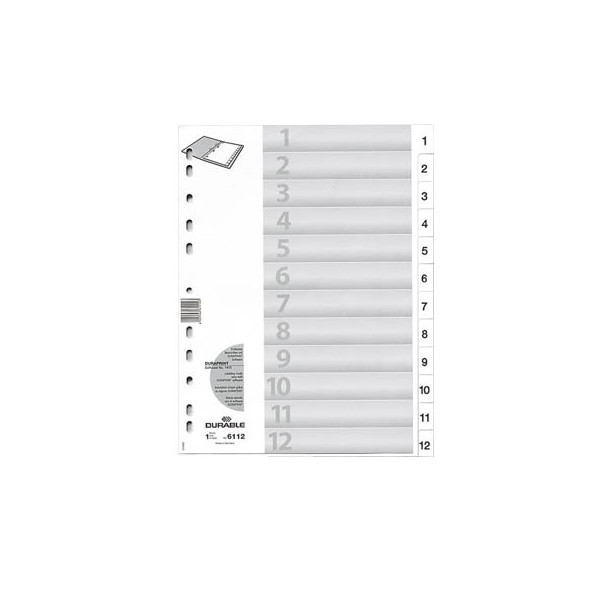 4005546611143 - Kunststoffregister 6112-02 1-12 A4 012mm weiße Taben 12-teilig 4005546611143 Durable