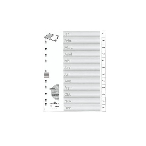 4005546611167 - Kunststoffregister 6114-02 Januar-Dezember A4 012mm weiße Taben 12-teilig 4005546611167 Durable