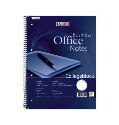 Collegeblock 355408027 Office, Lineatur 21 / liniert mit Rand innen, A4+, 70g, blau, 80 Blatt