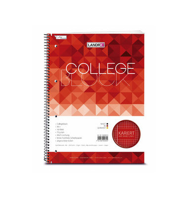 Collegeblock 100050152 Hot, Muster, Lineatur 22 / liniert mit Rand innen, A4+, 70g, rot, 160 Blatt