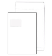Faltentaschen C4 mit Fenster 40mm Falte haftklebend 140g weiß