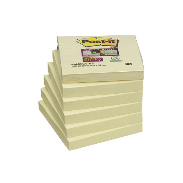 4064035065690 - Post-it Super Sticky Haftnotizen 654-12SS-CY 76 x 76 mm 90 Blatt pro Block Gelb Quadratisch Unliniert 12 Stück