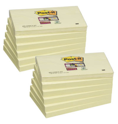 Haftnotizen 655-12SY, Super Sticky Notes, 127x76mm, gelb, rechteckig