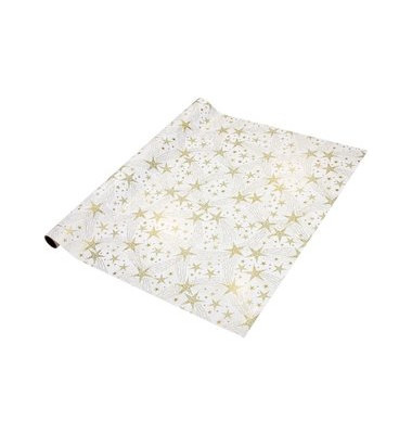 Geschenkpapier GP115, Sterne, 70cm x 5m, weiß/gold