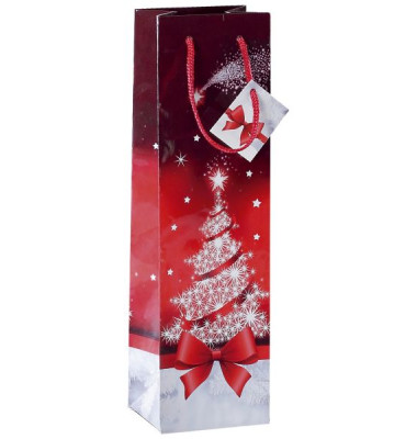 Geschenktasche GT024, Weihnachten, Sparkling Tree, mit Glanzlackierung und Geschenkanhänger, Sparkling Tree, 100mm x 350mm