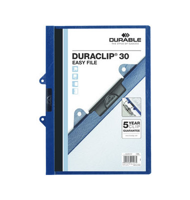 Klemmhefter DURACLIP 30 EasyFile 2229-07, A4, für ca. 30 Blatt, Kunststoff, mit Abheftmechanik, blau