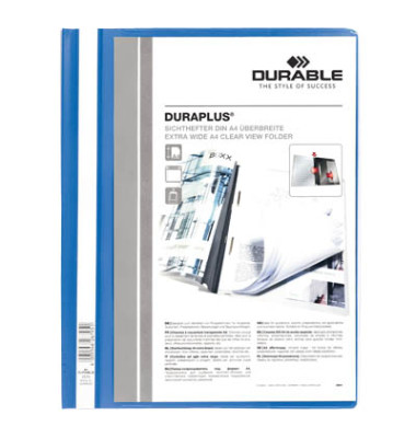 Schnellhefter DURAPLUS 257906, A4+, blau, Polypropylen (PP), 80g, Vorderdeckel transparent