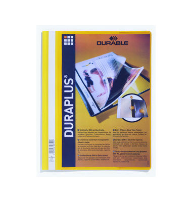 Schnellhefter DURAPLUS 257904, A4+, gelb, Polypropylen (PP), 80g, Vorderdeckel transparent