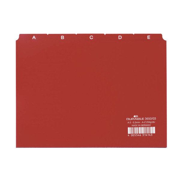 4005546314143 - DURABLE Karteikartenregister DIN A5 quer A-Z - rot