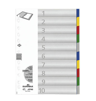 Kunststoffregister 6740-27 blanko A4 0,12mm farbige Taben 10-teilig