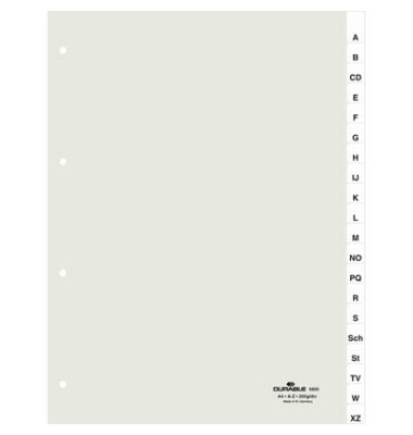 Kunststoffregister 6800-19 A-Z A4 0,12mm weiße Fenstertaben zum wechseln 20-teilig