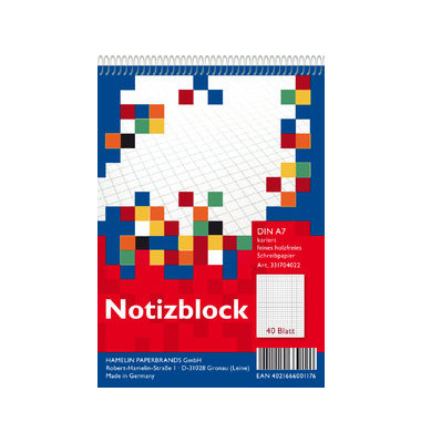 Notizblock 100302811, Musik, kariert, A7, 70g, rot, 40 Blatt